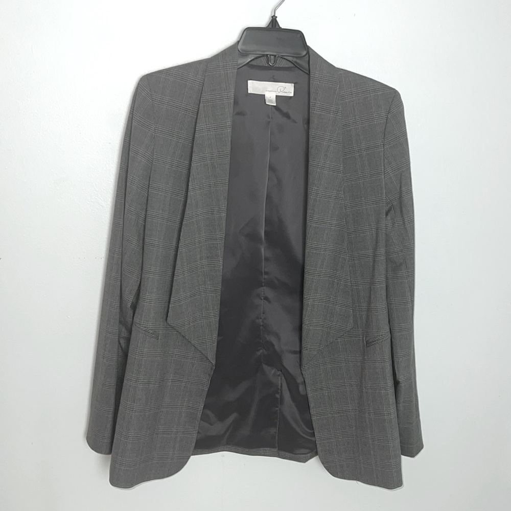 Gray Plaid Open Blazer